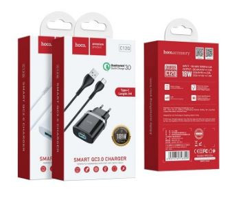 СЗУ HOCO C12Q Smart 3A 1USB 18W c кабелем Type-C