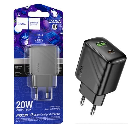 СЗУ Hoco CS25A, Rico 1USB 1USB C PD 20W