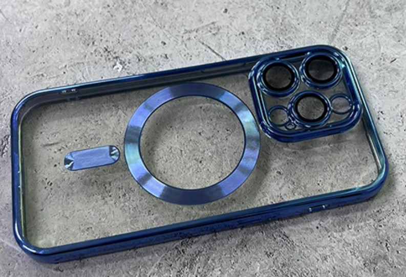 Накладка для Apl IPh 15 Pro. с защитой камеры, MagSafe синий