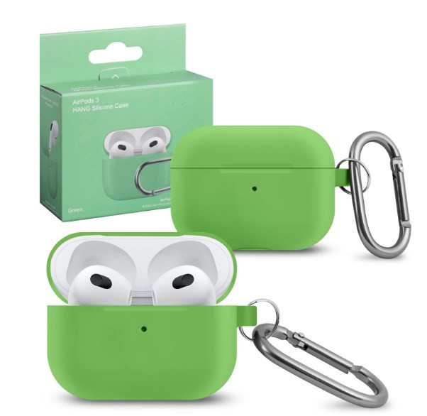 Чехол Airpods 3 Silicon Case с карабином, зеленый