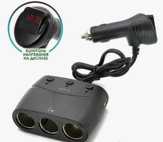 Переходник в прикуриватель (1679) на 3 ЗУ, 2USB, OLESS