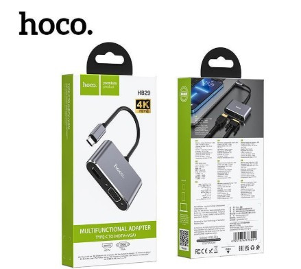 USB HUB HOCO HB29, HDTV, VGA, кабель Type-C 0,15м