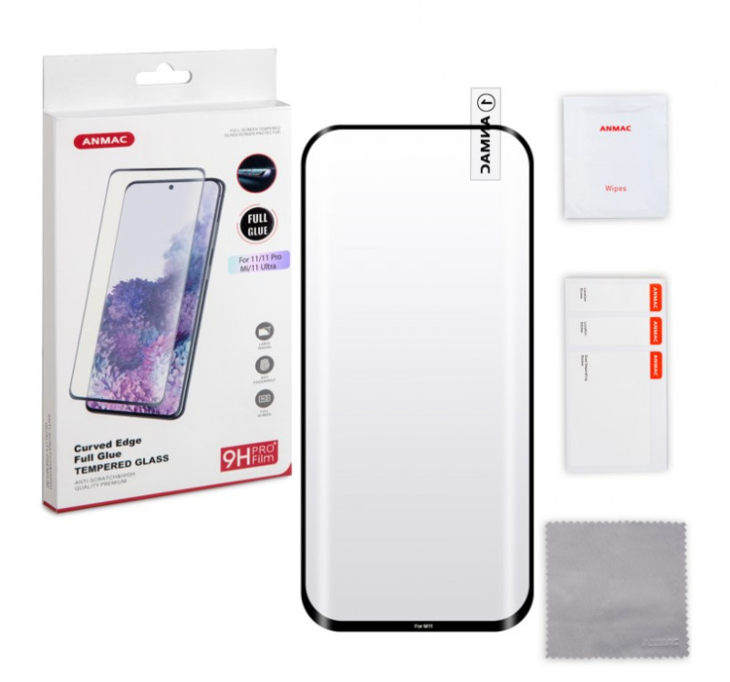 Защитное стекло для XIAOMI Mi 11/Mi 11 Pro 4G/Mi 11 Ultra, ANMAC 3D черный