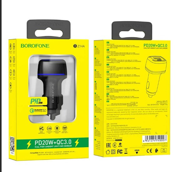 АЗУ BOROFONE BZ14A Mercury. 2USB, PD 20W, 3A, Type-C