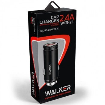 АЗУ WALKER WCR-23 1 USB разъем (2,4 А) блочок, быстрый заряд QC3.0, серебряное