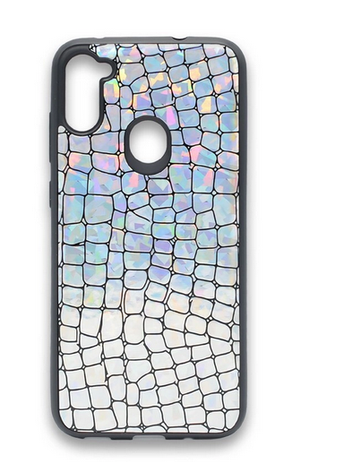 Накладка для SAMSUNG A21 (A215), крокодил перламутровый, серебро