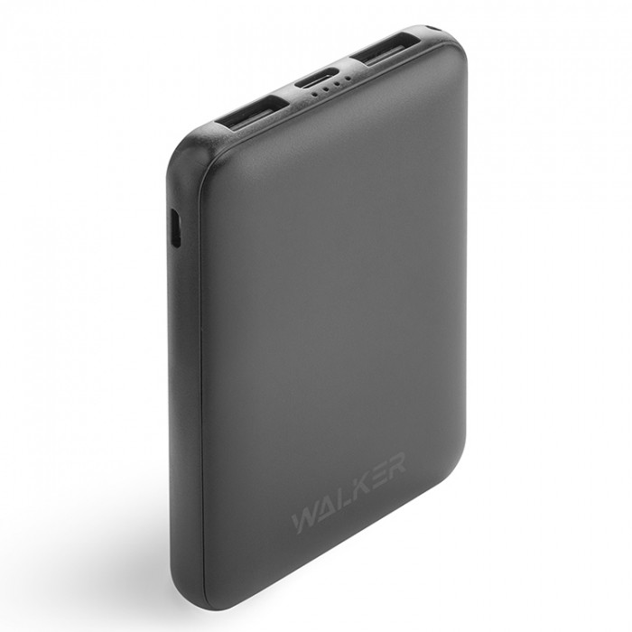 Внешний аккумулятор Walker WB-305, 5000 mAh, Li-Pol, 2.1A вх/вых, USBx2, microUSB, Type-C, пластик, черное