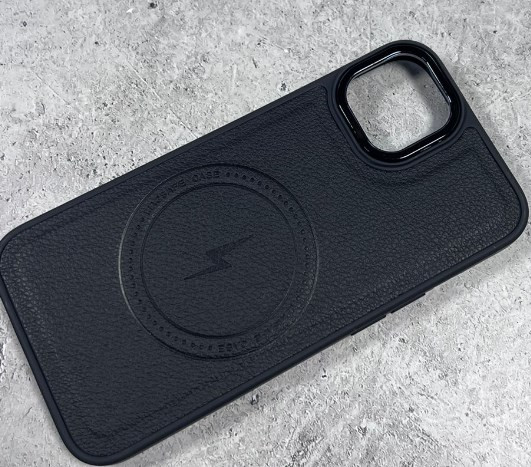 Накладка для Apl IPh 14 Pro Max, Magsafe, под кожу, черный
