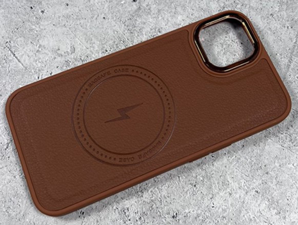 Накладка для Apl IPh 14 Pro Max, Magsafe, под кожу, коричневый