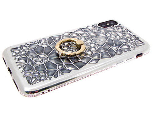 Силикон для SAMSUNG A105F A10, M105F M10, с кольцом, окантовка со стразами, серебро