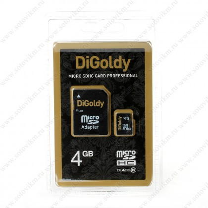 Карта памяти 4Gb micro SDHC DiGoldy Class10 с адаптером SD