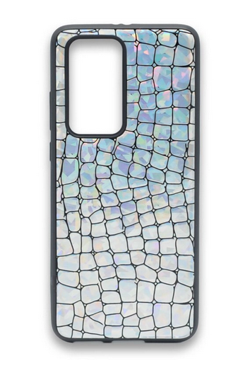 Накладка для Huawei P40 Pro, крокодил перламутровый, серебро