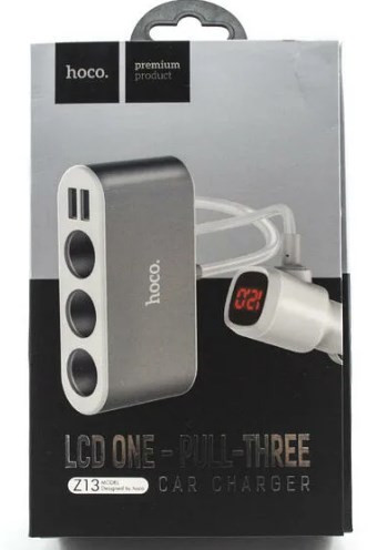 Переходник в прикуриватель HOCO Z13 на 3 прикуривателя, 2 USB выхода, со шнуром