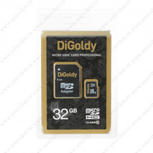 Карта памяти 32Gb microSDHC DiGoldy Class10 с адаптером SD