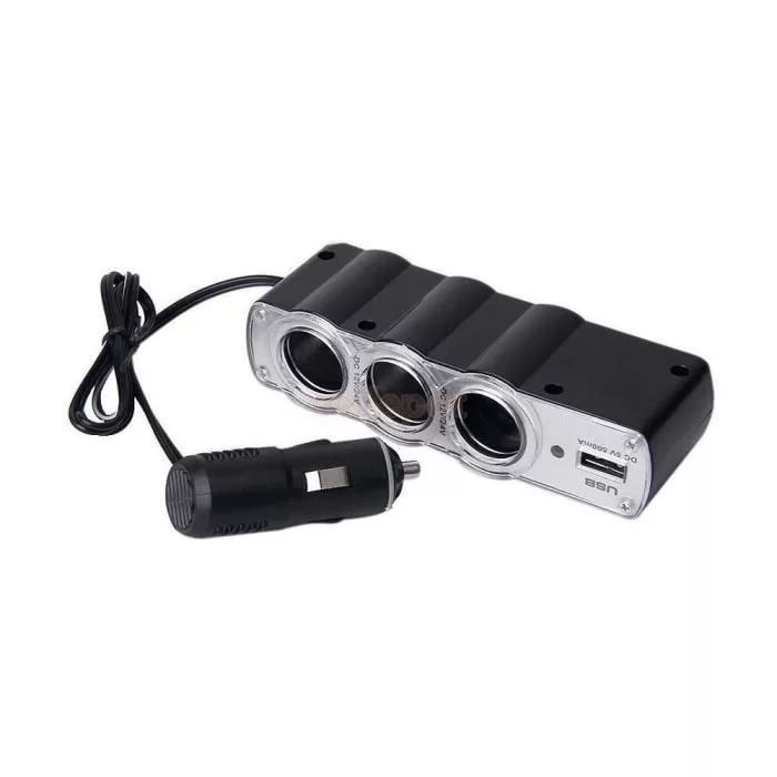Переходник в прикуриватель на 3 ЗУ, 2 USB
