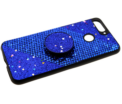 Силикон для Huawei P Smart Z/Y9 Prime (2019), блестки с попсокетом, синий