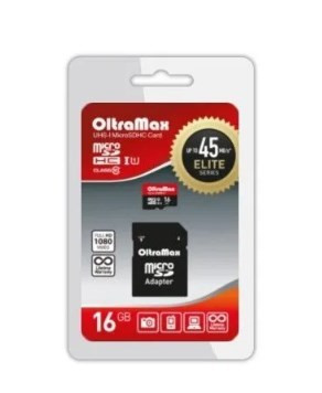 Карта памяти 16Gb MicroSDHC OltraMax Class 10 UHS-I 45Mb/s с адаптером