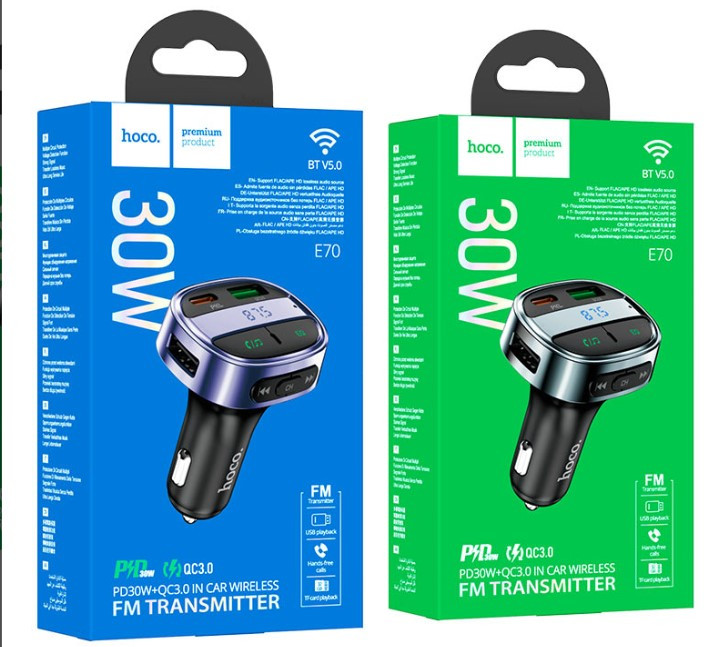 FM-модулятор BLUETOOTH HOCO E70 PD30W+QC3.0