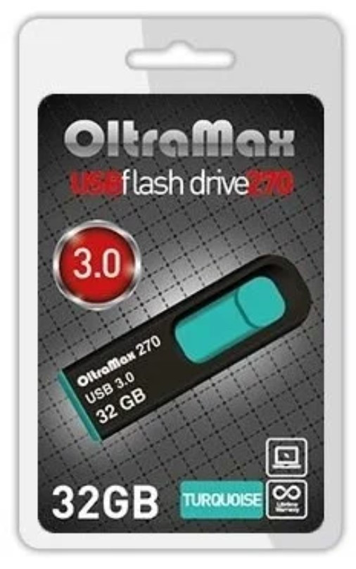 Флеш-накопитель 32Gb OltraMax 270, USB 3.0, бирюзовый