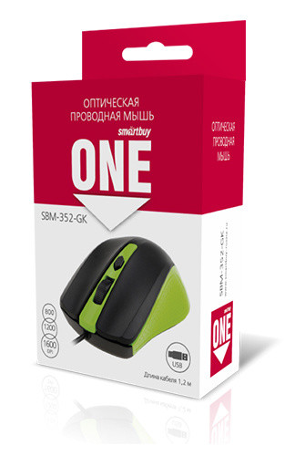 Мышь проводная Smartbuy ONE 352 зелено-черная