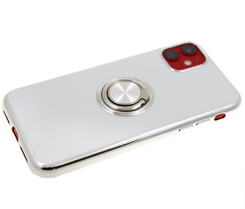 Силикон для SAMSUNG A20S A207F, Глянцевая, с кольцом, белый