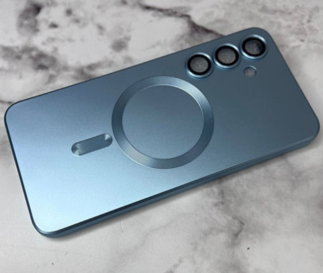 Накладка для APP Iph 15 Pro Max   переламутровый,с MagSafe, голубой