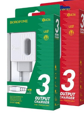 СЗУ BOROFONE BA34A 2.4A 2USB + кабель TYPE-C  (Original)