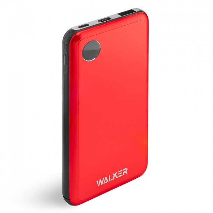 Внешний аккумулятор Walker WB-510, 10000 mAh, Li-Pol, 2.1A вх/вых, Type-C, дисплей, металл, красное