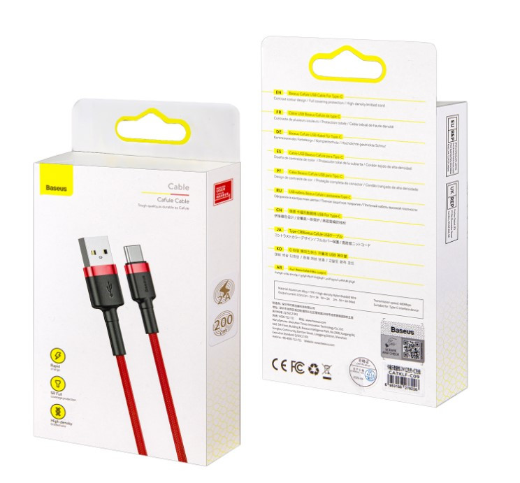 USB кабель для TYPE-C Baseus Cafule, 2M 2A, CATKLF-C09