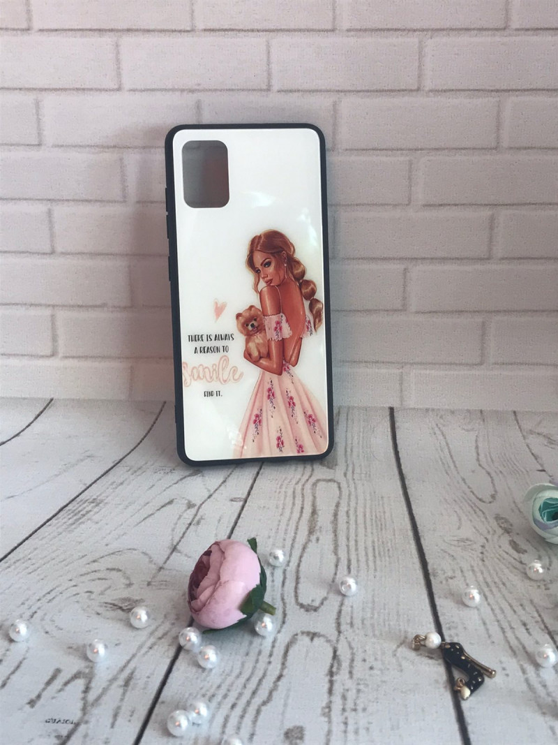 Накладка для Samsung A515F A51, Стекло, девушка с щенком