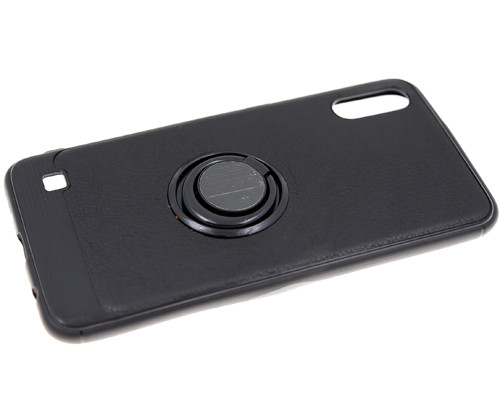 Накладка для Samsung A515F A51, под кожу с кольцом, черный