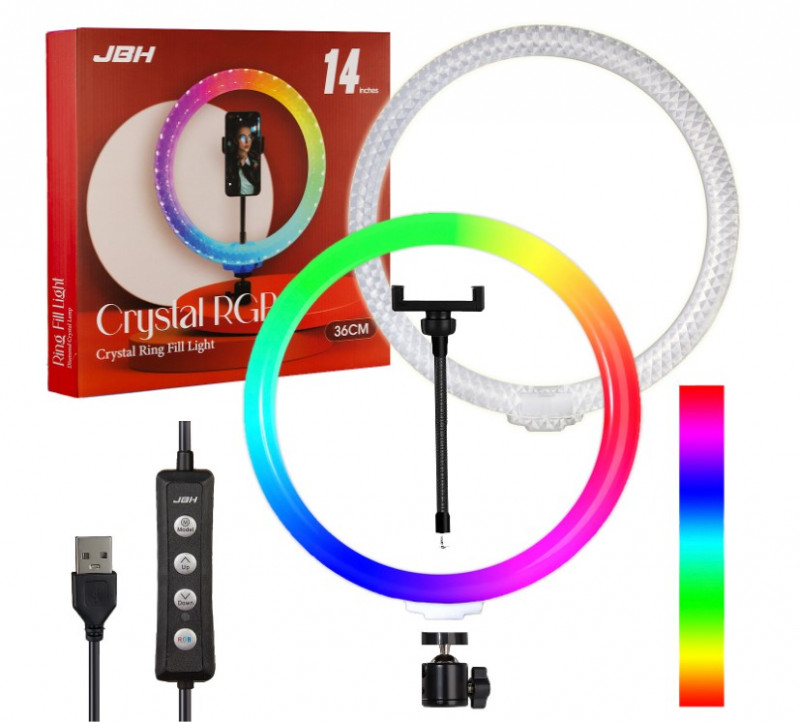 Лампа светодиодная кольцевая без штатива c пультом для Crystal цветная диаметр 36см