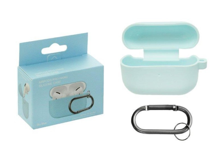 Чехол Airpods Pro, с карабином, голубой