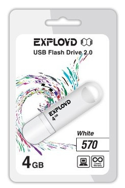 Флеш-накопитель 4Gb Exployd 570, USB 2.0, белый