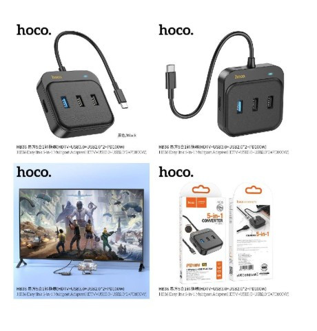 USB HUB HOCO HB36, Easy 5 в 1 HDTV, USB3.0, USB2.0 2, PD100W, кабель Type-C