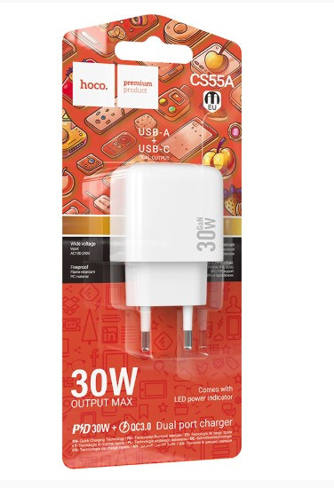 СЗУ HOCO CS55A Surplus 1USB 1USB C, 30W