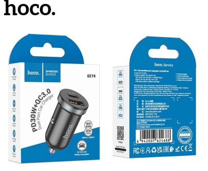 АЗУ HOCO DZ19 PD30W, 1USB. 1USB C.  QC3.0