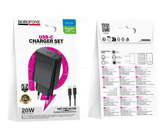 СЗУ BOROFONE BAS73A PD20w 3.0A 1USB C с кабелем TYPE C на TYPE C