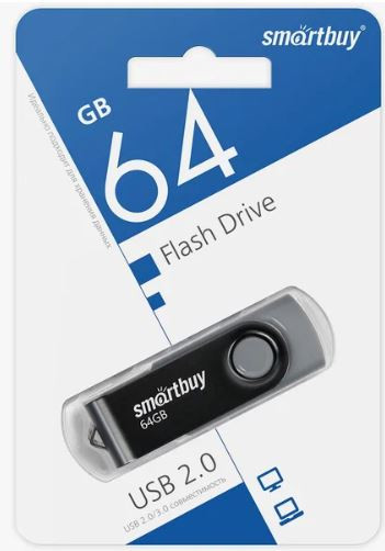 Флеш-накопитель 64Gb SmartBuy Twistt 2.0, черный