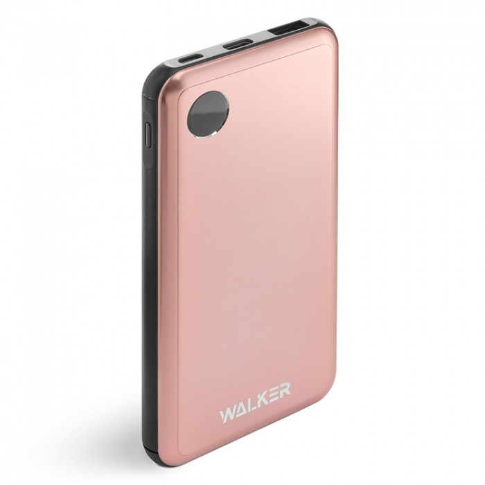Внешний аккумулятор Walker WB-510, 10000 mAh, Li-Pol, 2.1A вх/вых, Type-C, дисплей, металл, розовое золото