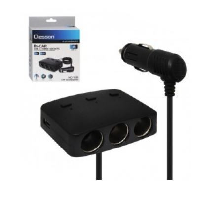 Переходник в прикуриватель (1504) на 4 ЗУ, 2USB, OLESS