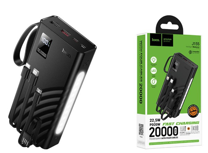 Внешний аккумулятор HOCO J155 20000mAh PD20W,QC22.5W встроенный кабель Micro. Apl. Type c