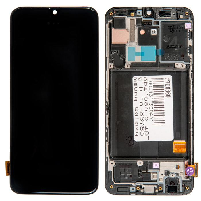 Дисплей для Samsung A40 SM-A405F в сборе с сенсором в корпусе, черный Оригинал 100%