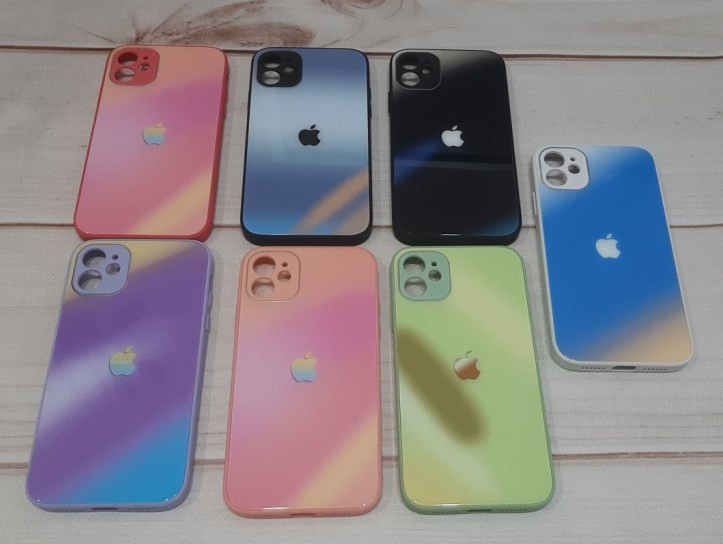 Накладка для Apl IPh 14 Pro Max, стеклянная, с логотипом, размытые краски