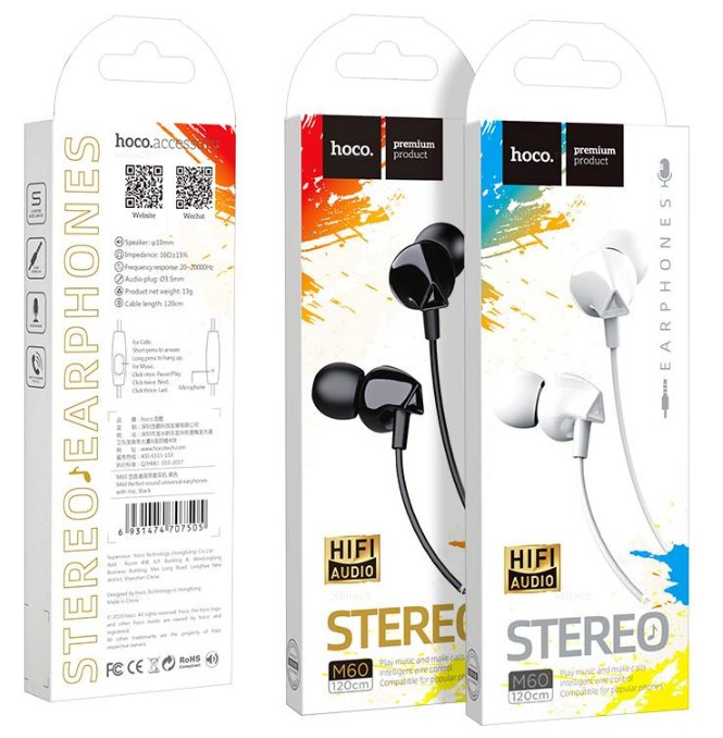 Гарнитура HOCO M60, Perfect, 1.2 м,контроллер с микрофоном