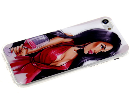Силикон для Apl IPh 7 Plus/8 Plus, Гламур, Девушка в красном платье с бокалом