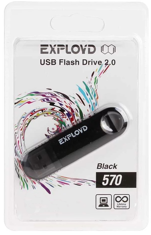 Флеш-накопитель 32Gb Exployd 570, USB 2.0, черный