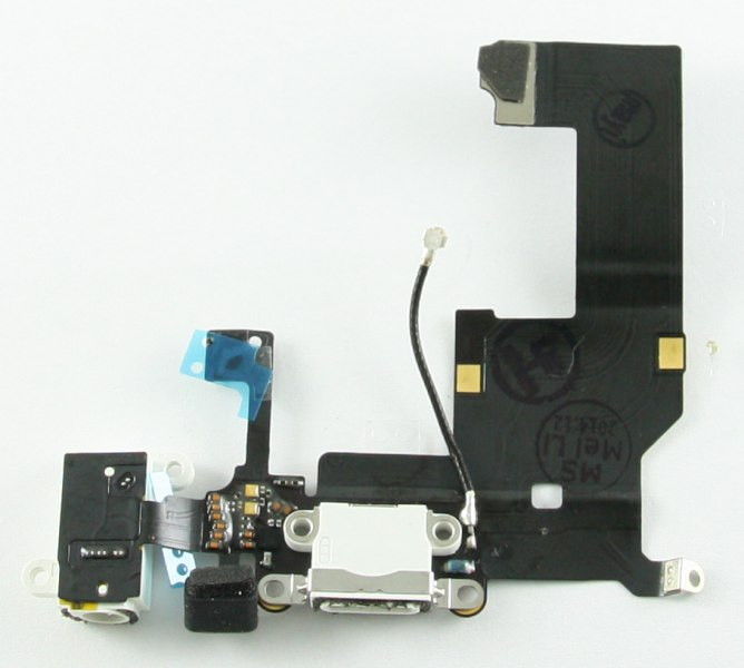 Шлейф для ApL iph 5 + разъем зарядки + разъем гарнитуры + микрофон + антенна (белый)