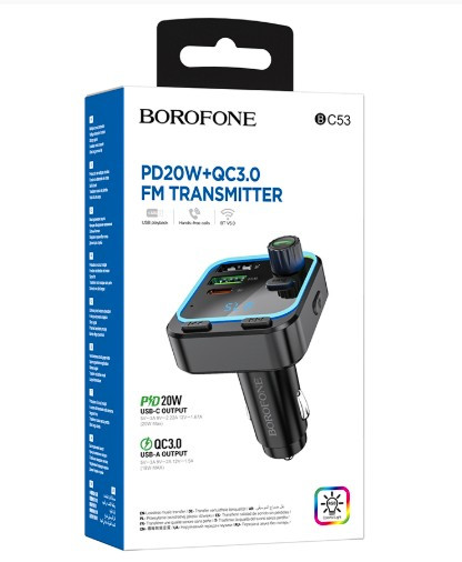 FM-модулятор BLUETOOTH Borofone BC53 Highway, 2USB 1USB C, 20