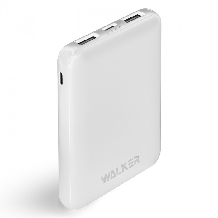 Внешний аккумулятор Walker WB-305, 5000 mAh, Li-Pol, 2.1A вх/вых, USBx2, microUSB, Type-C, пластик, белое